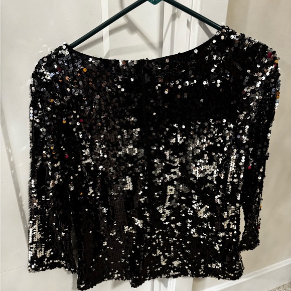 VENUS Black Sequin 3/4 Sleeve Blouse Size 8 - Picture 2 of 4